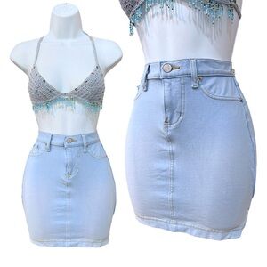 Vintage Bongo Blue 1990s Y2K jersey knitStretch Mini Skirt